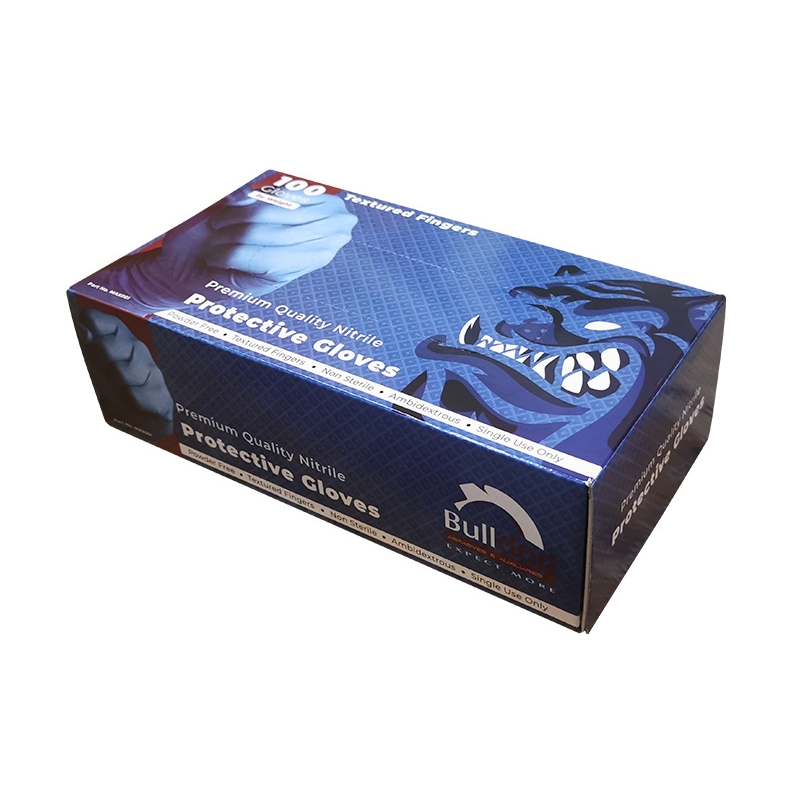 Bulldog - Nitrile Disposable Protective Gloves, Blue, Textured Fingers